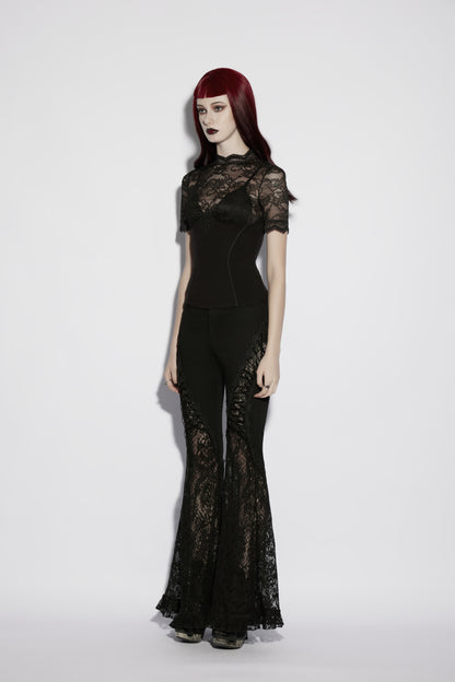 Punk Rave Elvira Lace Panel Goth T-Shirt on mannequin, showcasing lace panel goth t shirt with romantic details.
