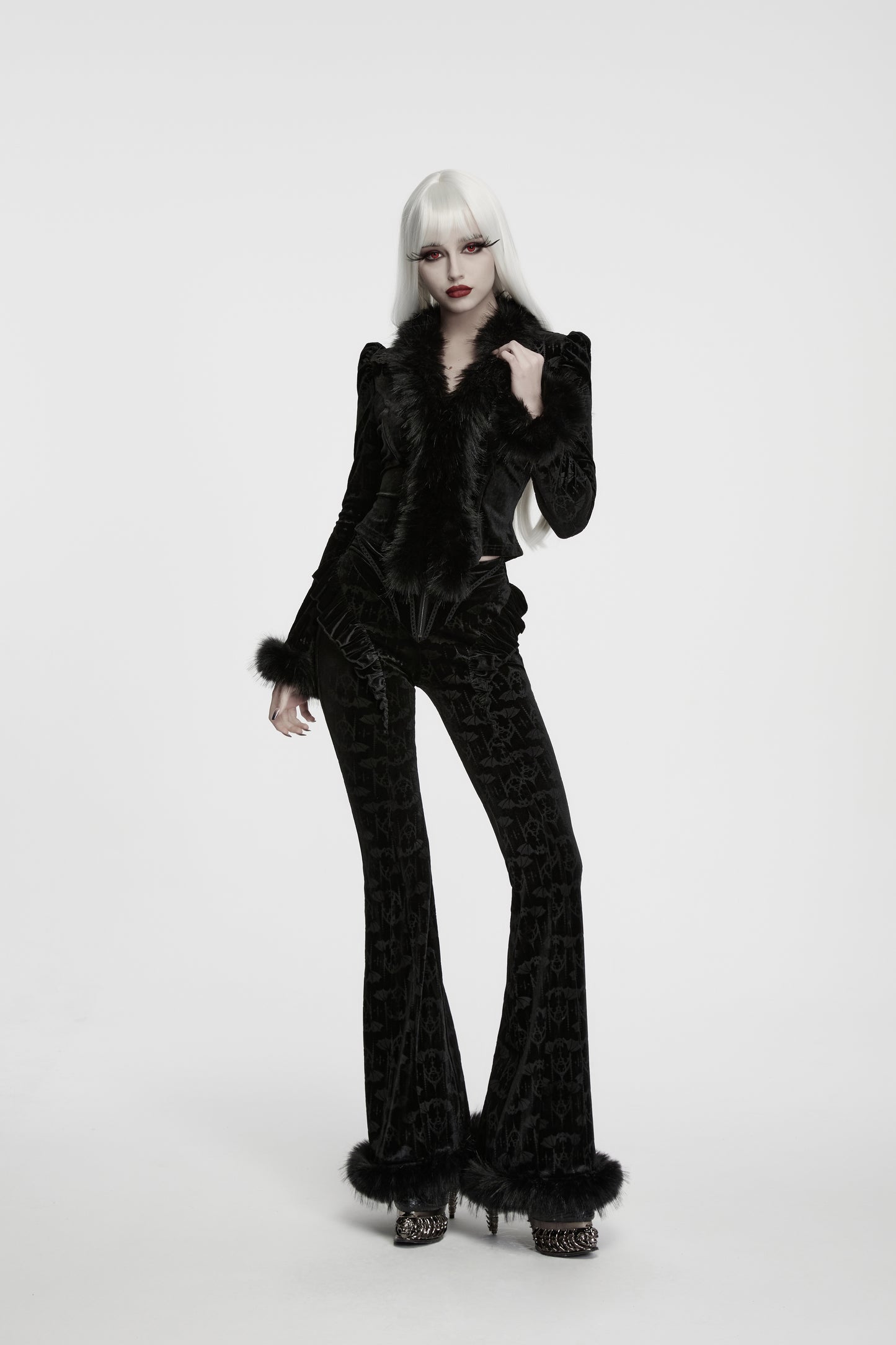 Punk Rave Carmilla Embossed Bat Faux Fur Shirt