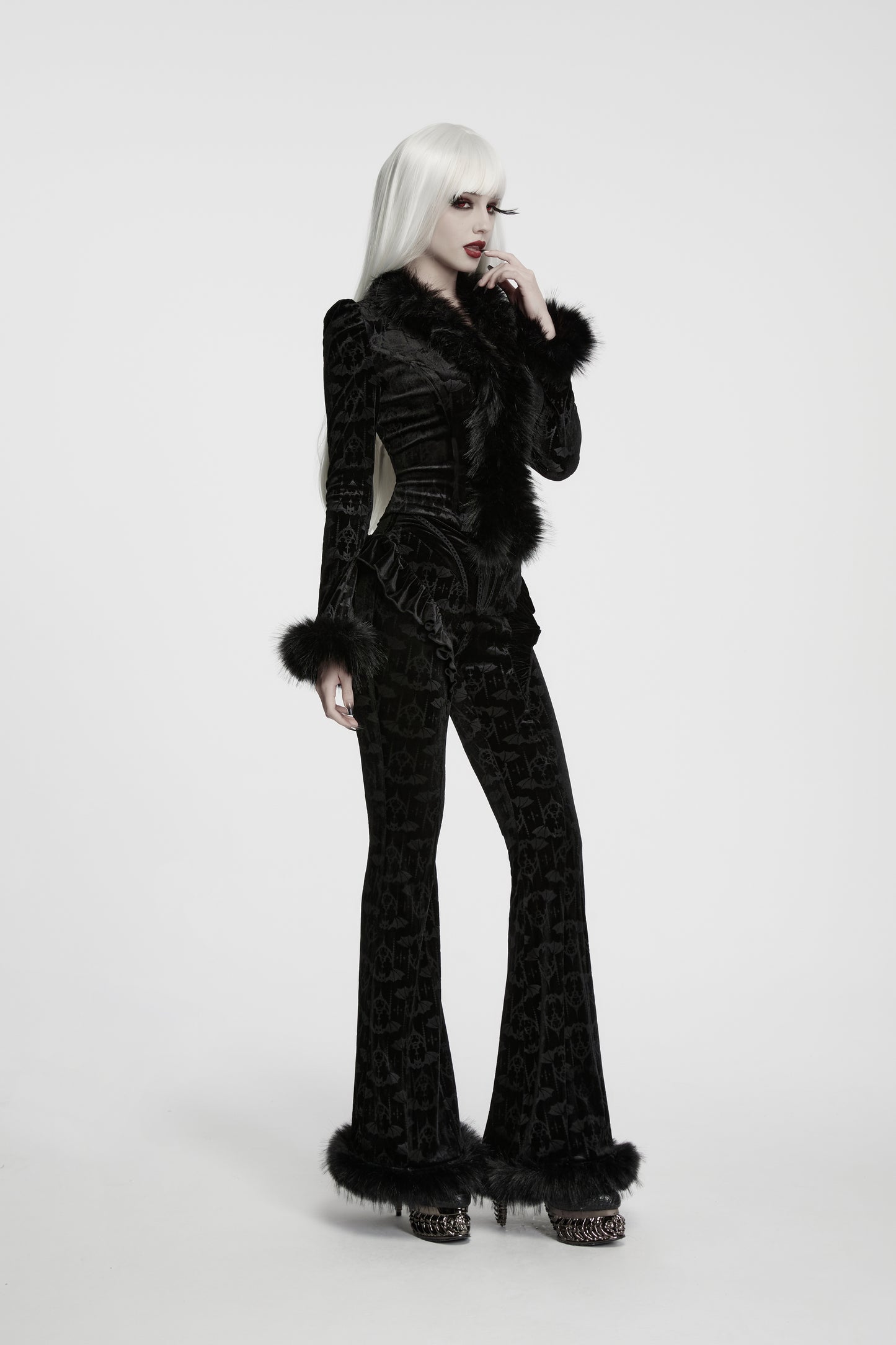 Punk Rave Carmilla Embossed Bat Faux Fur Shirt
