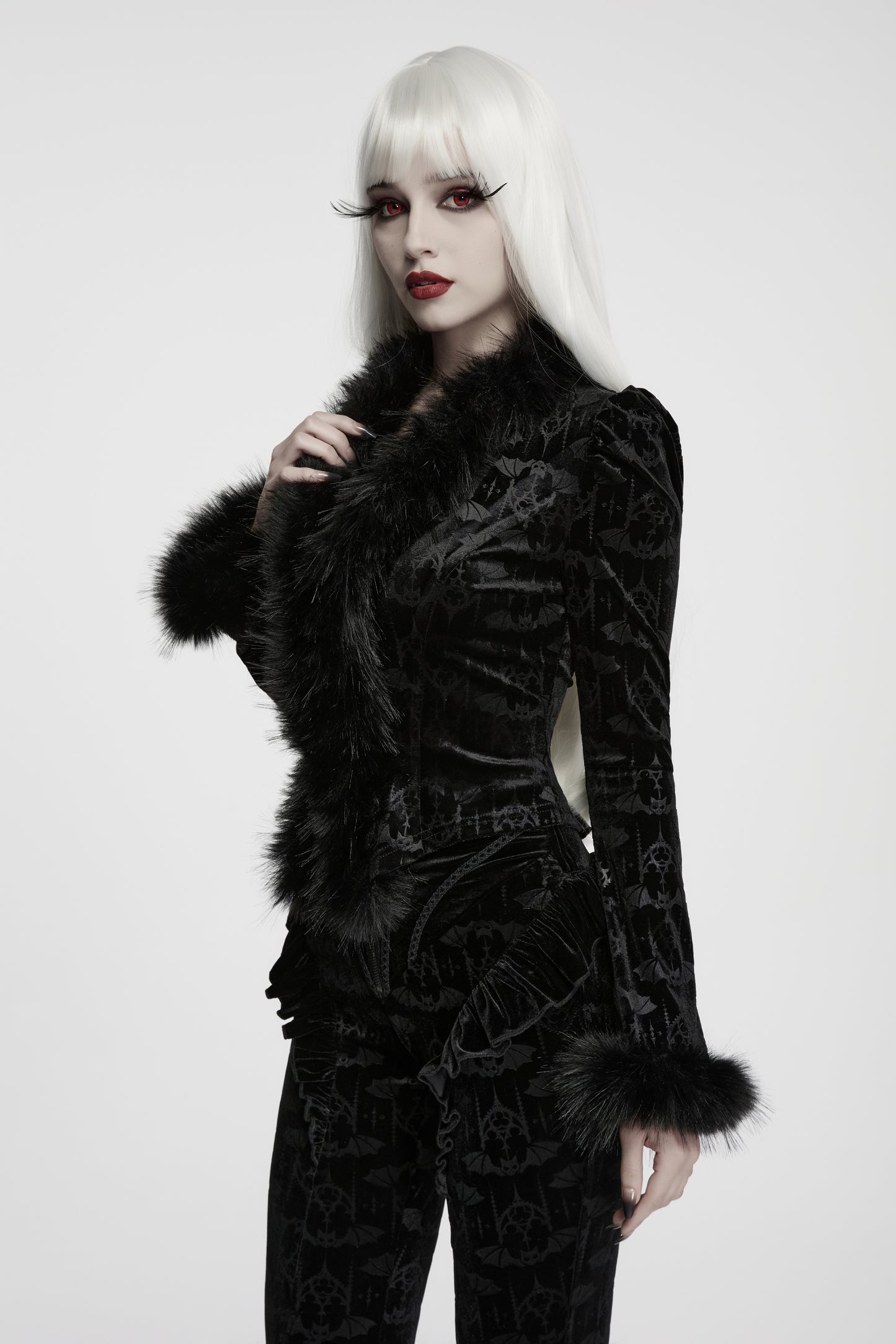 Punk Rave Carmilla Embossed Bat Faux Fur Shirt