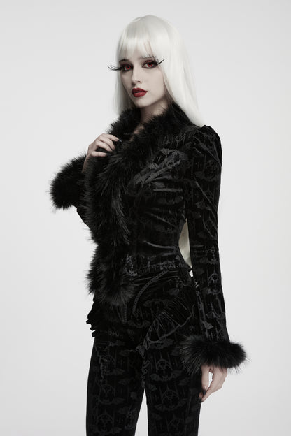 Punk Rave Carmilla Embossed Bat Faux Fur Shirt