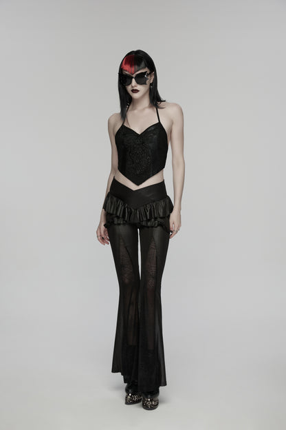 Punk Rave Goth Camisole Top with Feature Embroidery and Tie Back