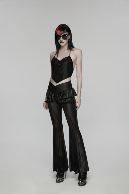 Punk Rave Goth Camisole Top with Feature Embroidery and Tie Back