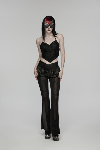 Punk Rave Goth Camisole Top with Feature Embroidery and Tie Back