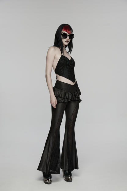 Punk Rave Goth Camisole Top with Feature Embroidery and Tie Back