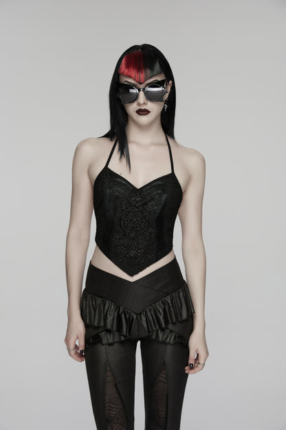 Punk Rave Goth Camisole Top with Feature Embroidery and Tie Back