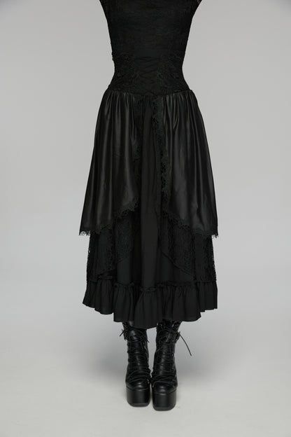 Goth layered skirt from Punk Rave Morrigan collection, featuring flowing layers and dark romantic texture.