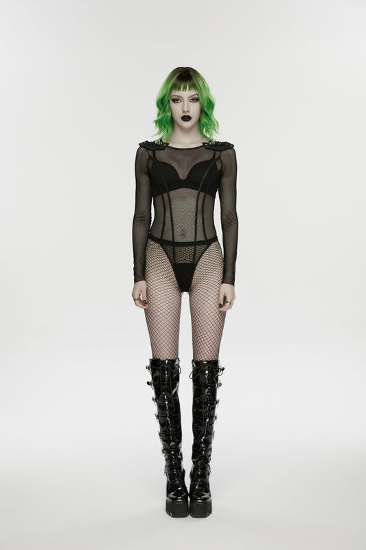 Punk Rave Cyberpunk Armor Mesh Bodysuit, view 2