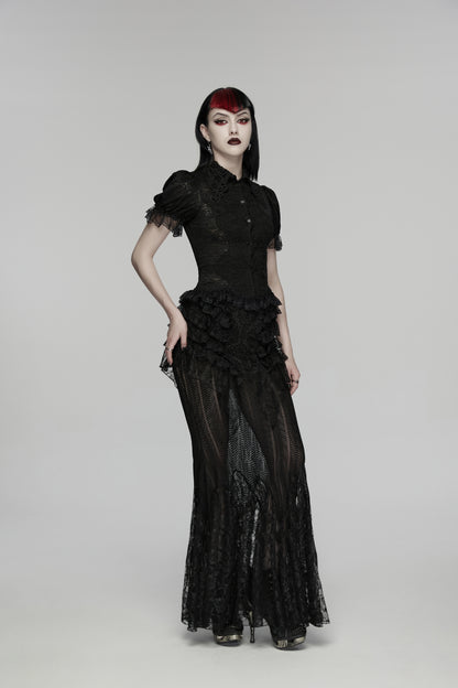 Punk Rave Elara Short Sleeve Top Lace Goth Shirt