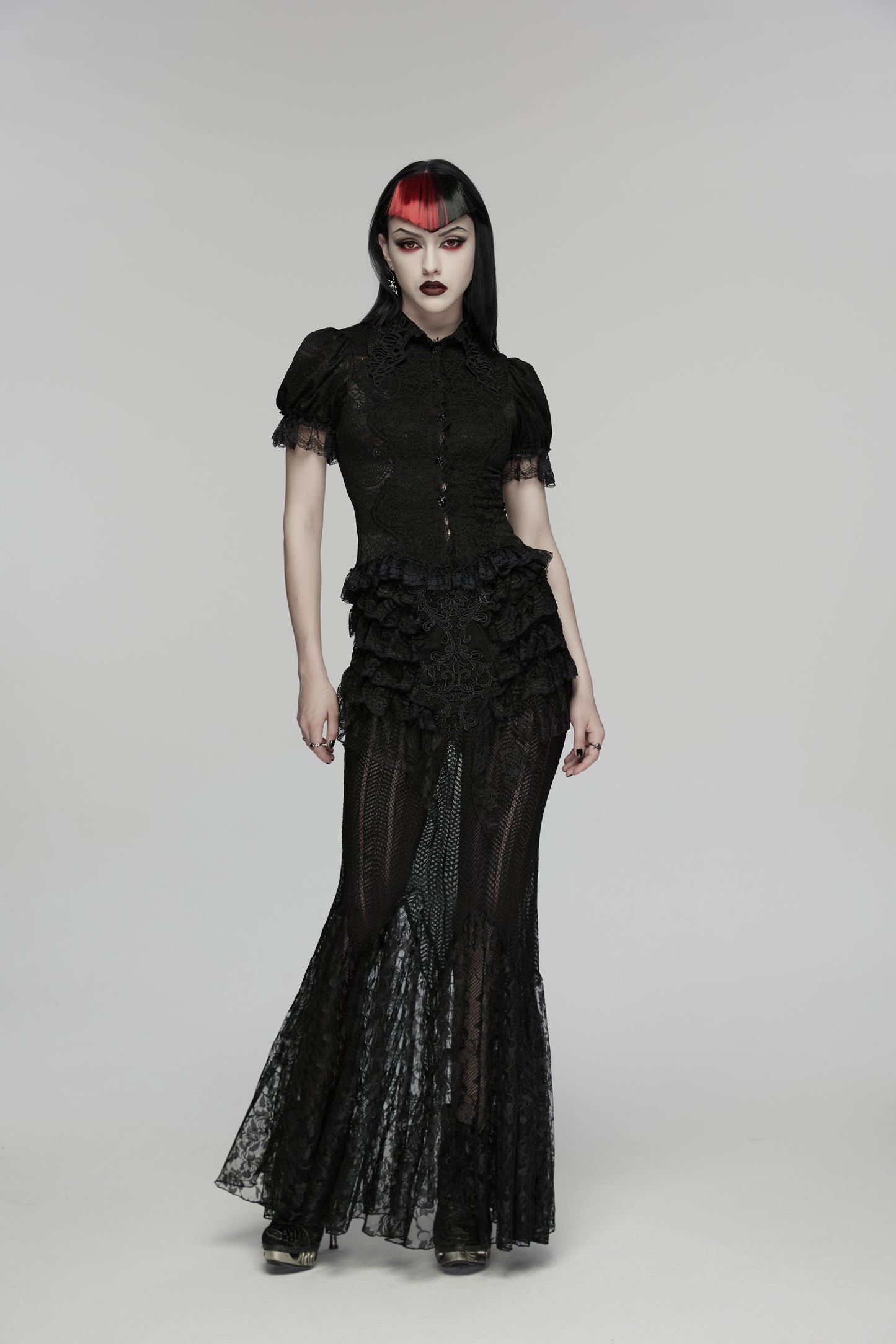 Punk Rave Elara Short Sleeve Top Lace Goth Shirt