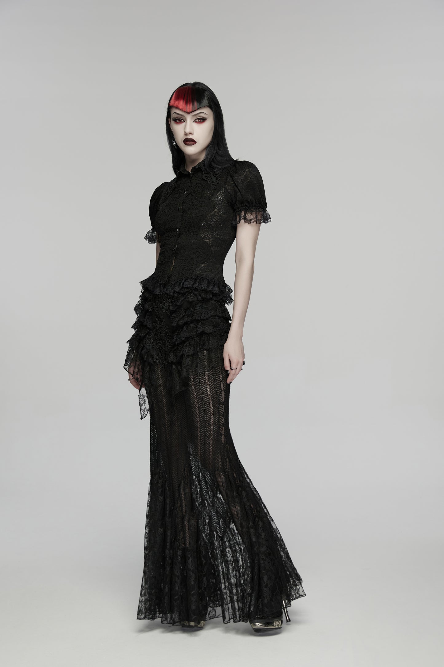Punk Rave Elara Short Sleeve Top Lace Goth Shirt