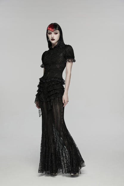 Punk Rave Elara Short Sleeve Top Lace Goth Shirt