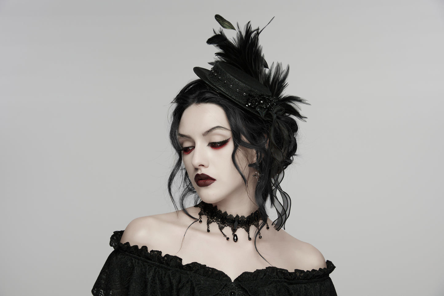 Punk Rave Goth Feather Ribbon Formal Hat