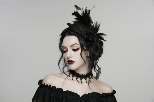 Punk Rave Goth Feather Ribbon Formal Hat