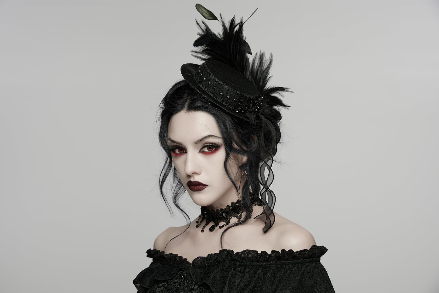 Punk Rave Goth Feather Ribbon Formal Hat