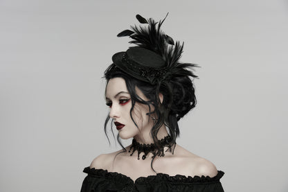 Punk Rave Goth Feather Ribbon Formal Hat