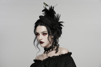 Punk Rave Goth Feather Ribbon Formal Hat