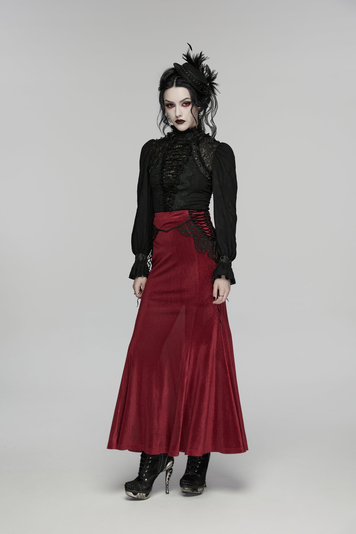 Punk Rave Goth Feather Ribbon Formal Hat