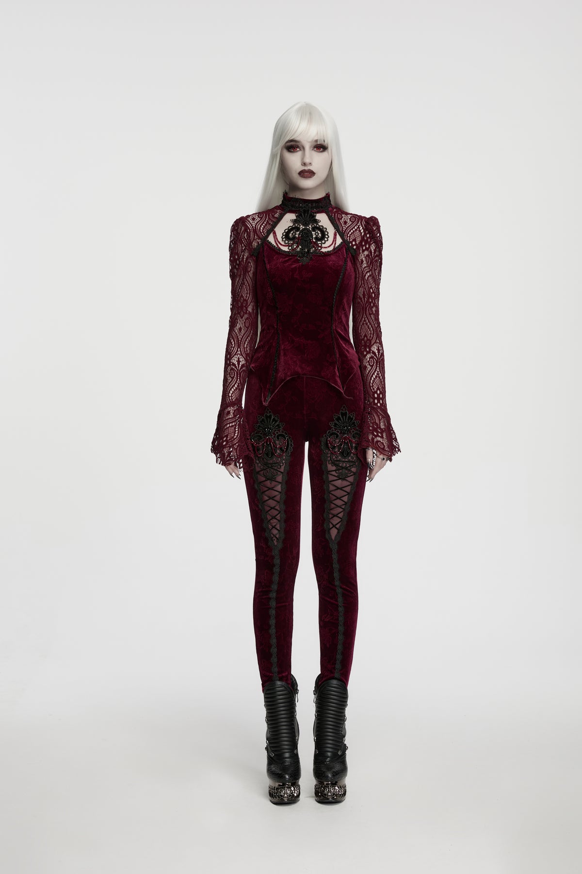 Punk Rave Isolde Embroidered Velvet Leggings