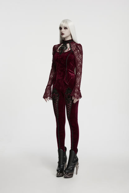 Punk Rave Isolde Embroidered Velvet Leggings