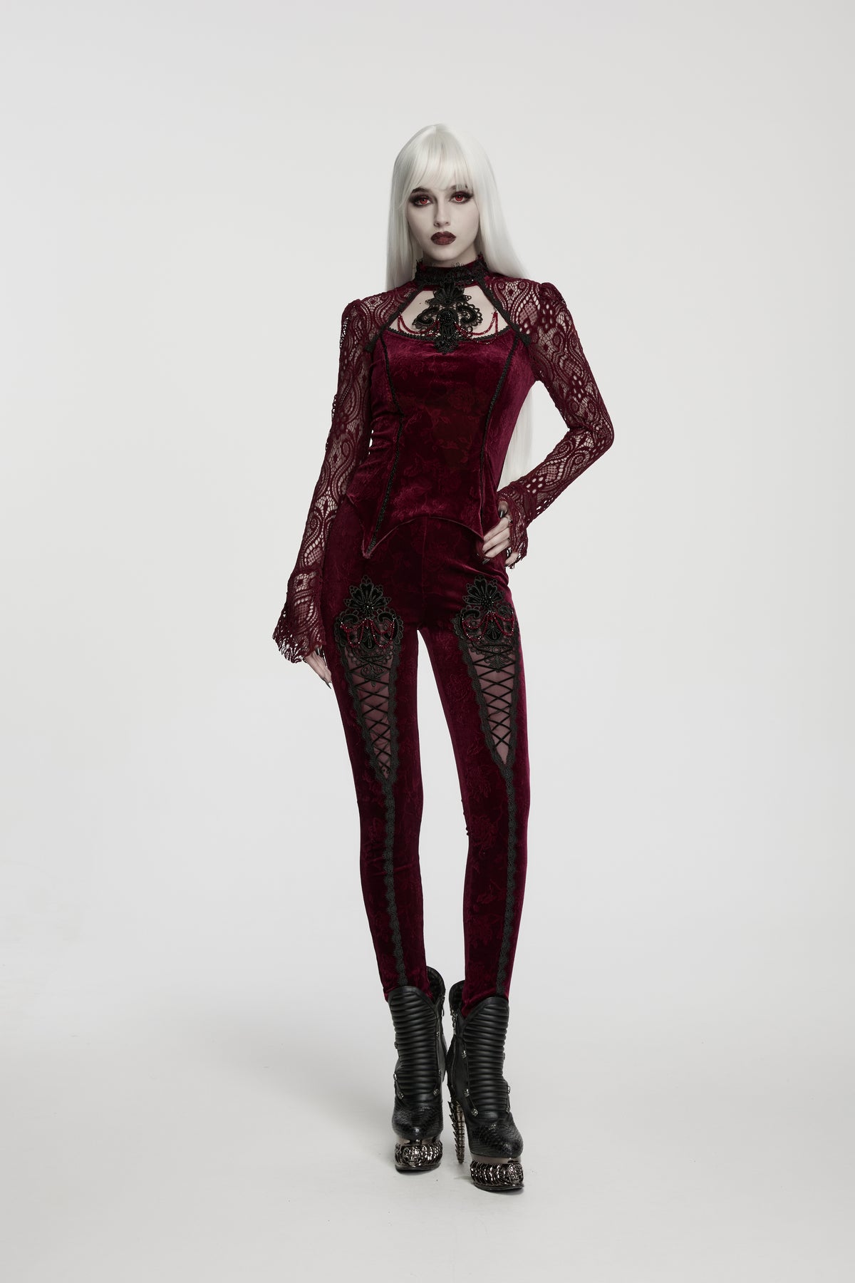 Punk Rave Isolde Embroidered Velvet Leggings