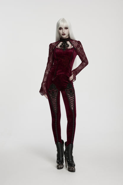 Punk Rave Isolde Embroidered Velvet Leggings