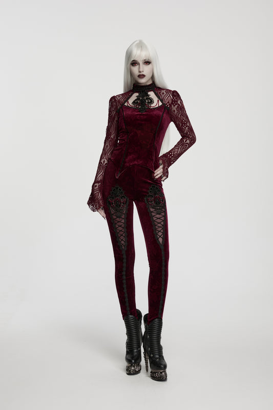 Punk Rave Isolde Embroidered Velvet Leggings