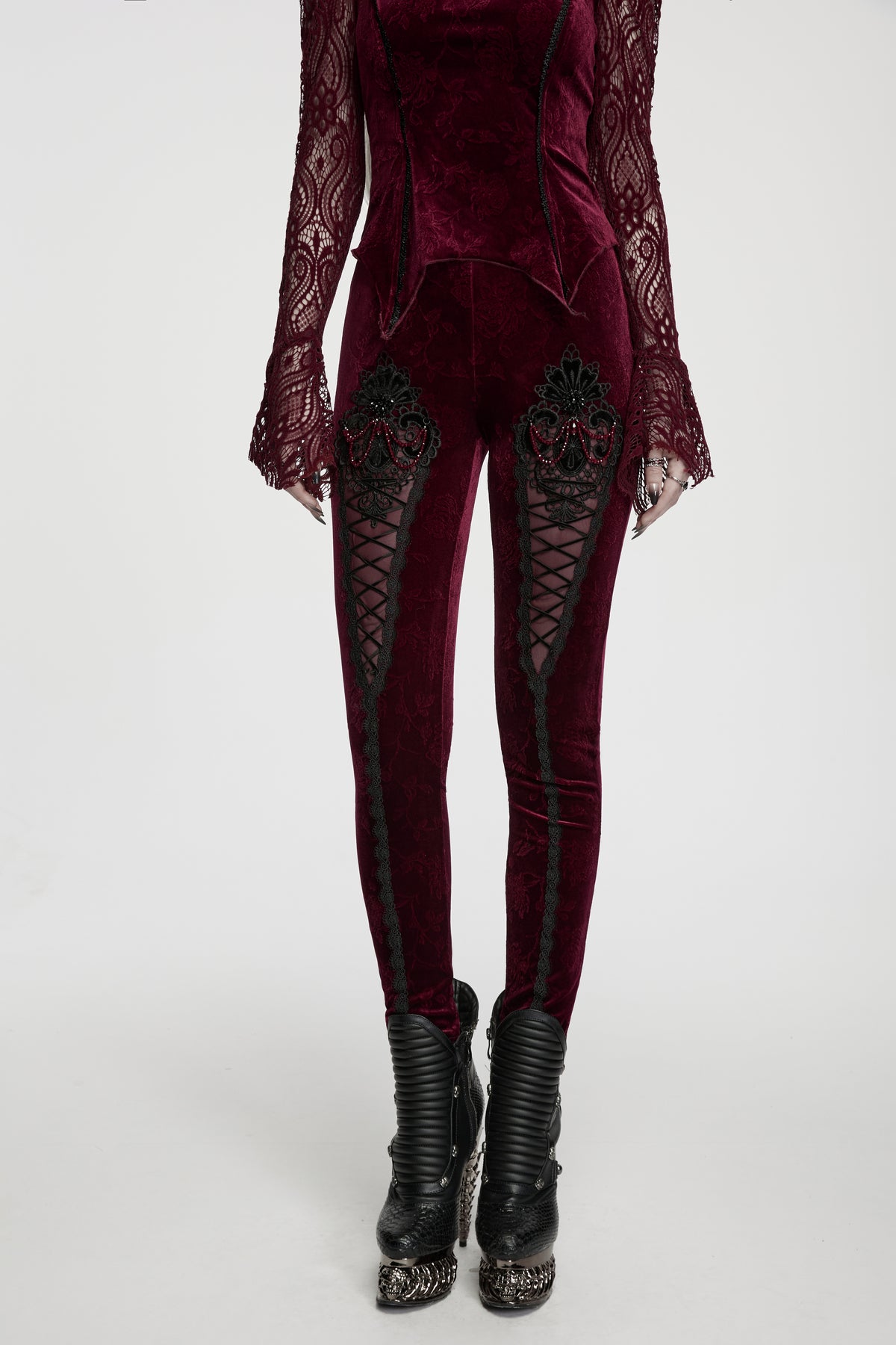 Punk Rave Isolde Embroidered Velvet Leggings