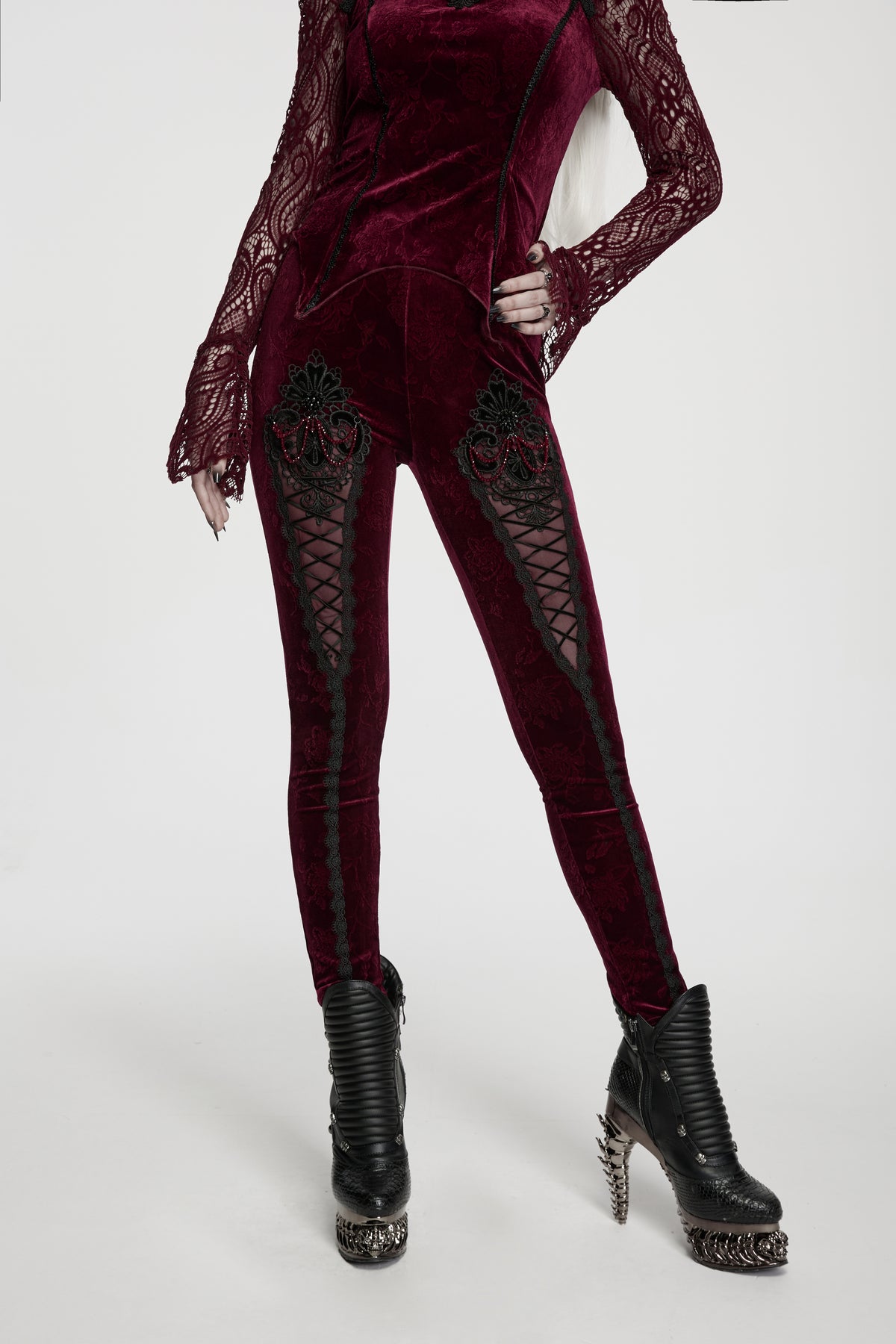 Punk Rave Isolde Embroidered Velvet Leggings
