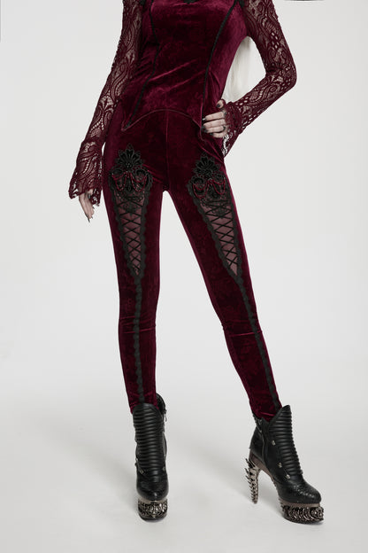 Punk Rave Isolde Embroidered Velvet Leggings