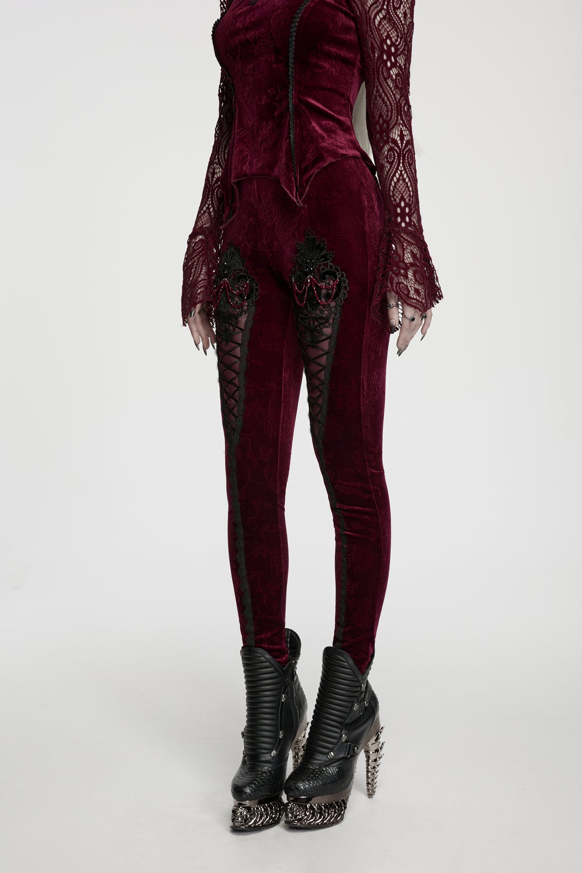 Punk Rave Isolde Embroidered Velvet Leggings
