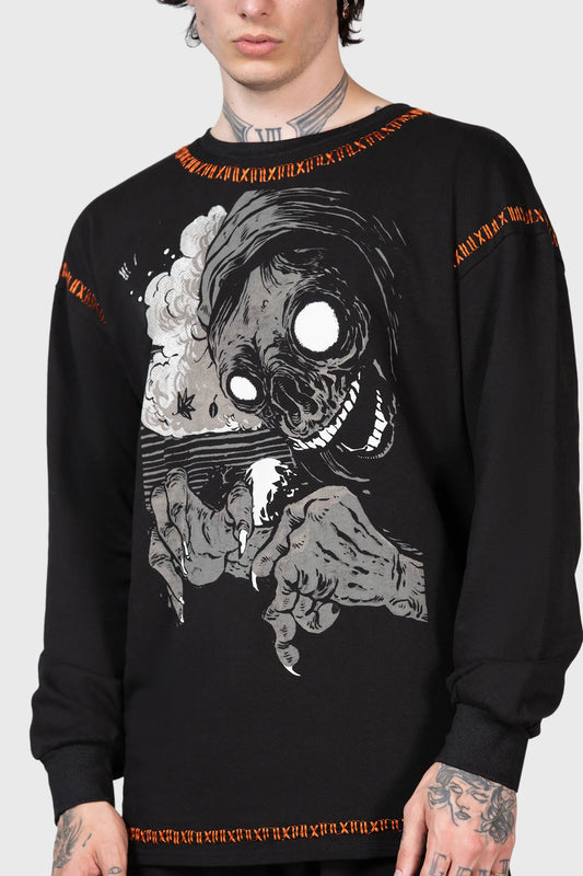 Killstar Fatality Sweater Mens/Unisex with Print and Feature Orange Stitching - Kate's Clothing