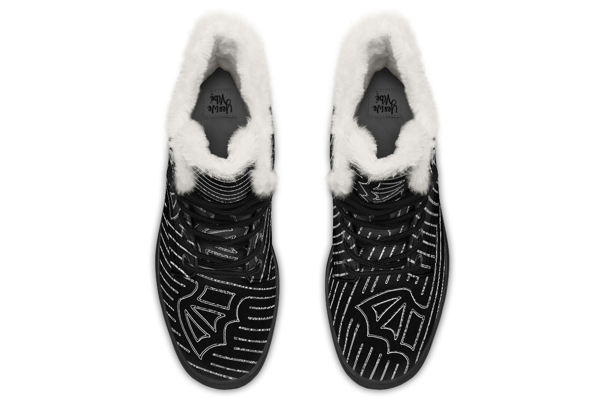 ANTIBrand Big Bat Haus Pinstripe Fleece Lined Boots – Black & White