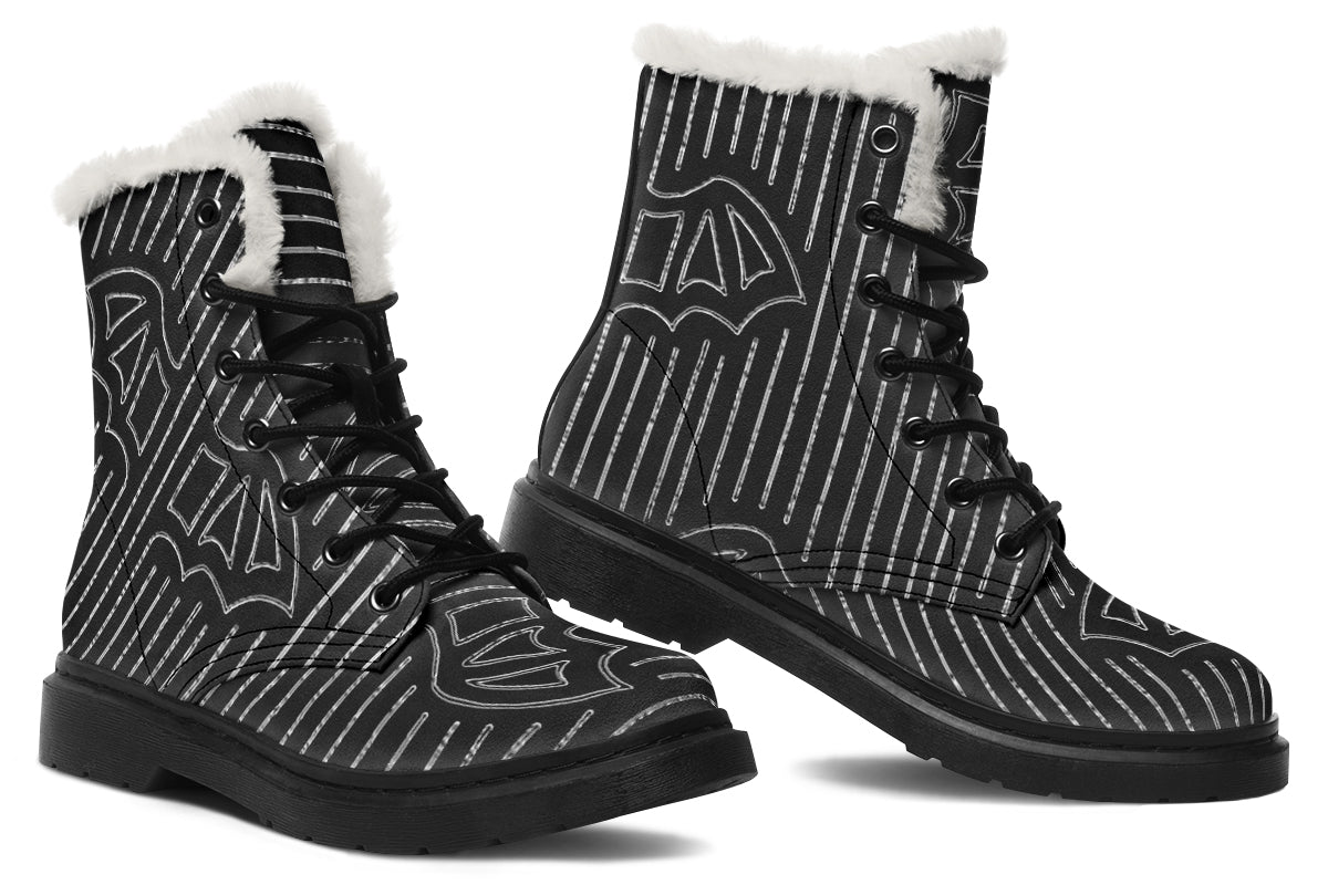ANTIBrand Big Bat Haus Pinstripe Fleece Lined Boots – Black & White