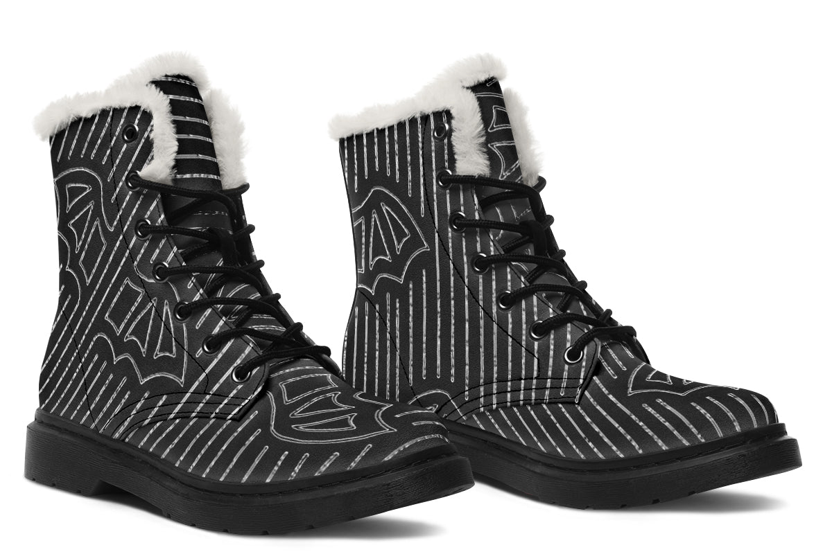ANTIBrand Big Bat Haus Pinstripe Fleece Lined Boots – Black & White
