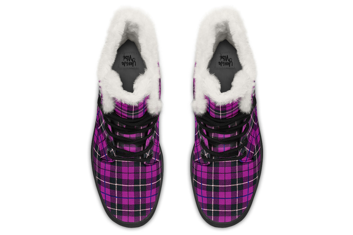 ANTIBrand – Pink Tartan Fleece Lined Boots