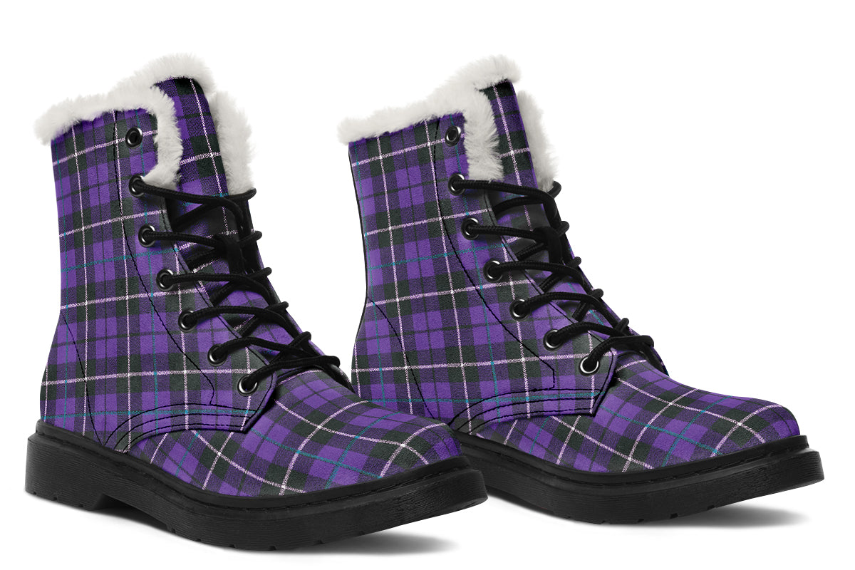 ANTIBrand – Purple Tartan Fleece Lined Boots