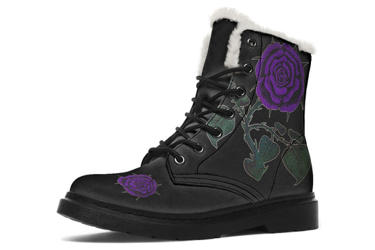 ANTIBrand Rose Painting Purple Fleece Lined Boots
