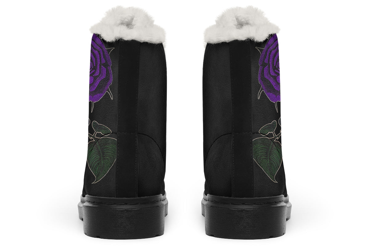 ANTIBrand Rose Painting Purple Fleece Lined Boots