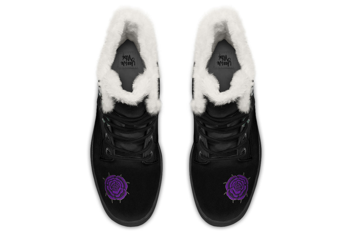 ANTIBrand Rose Painting Purple Fleece Lined Boots