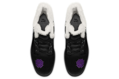 ANTIBrand Rose Painting Purple Fleece Lined Boots