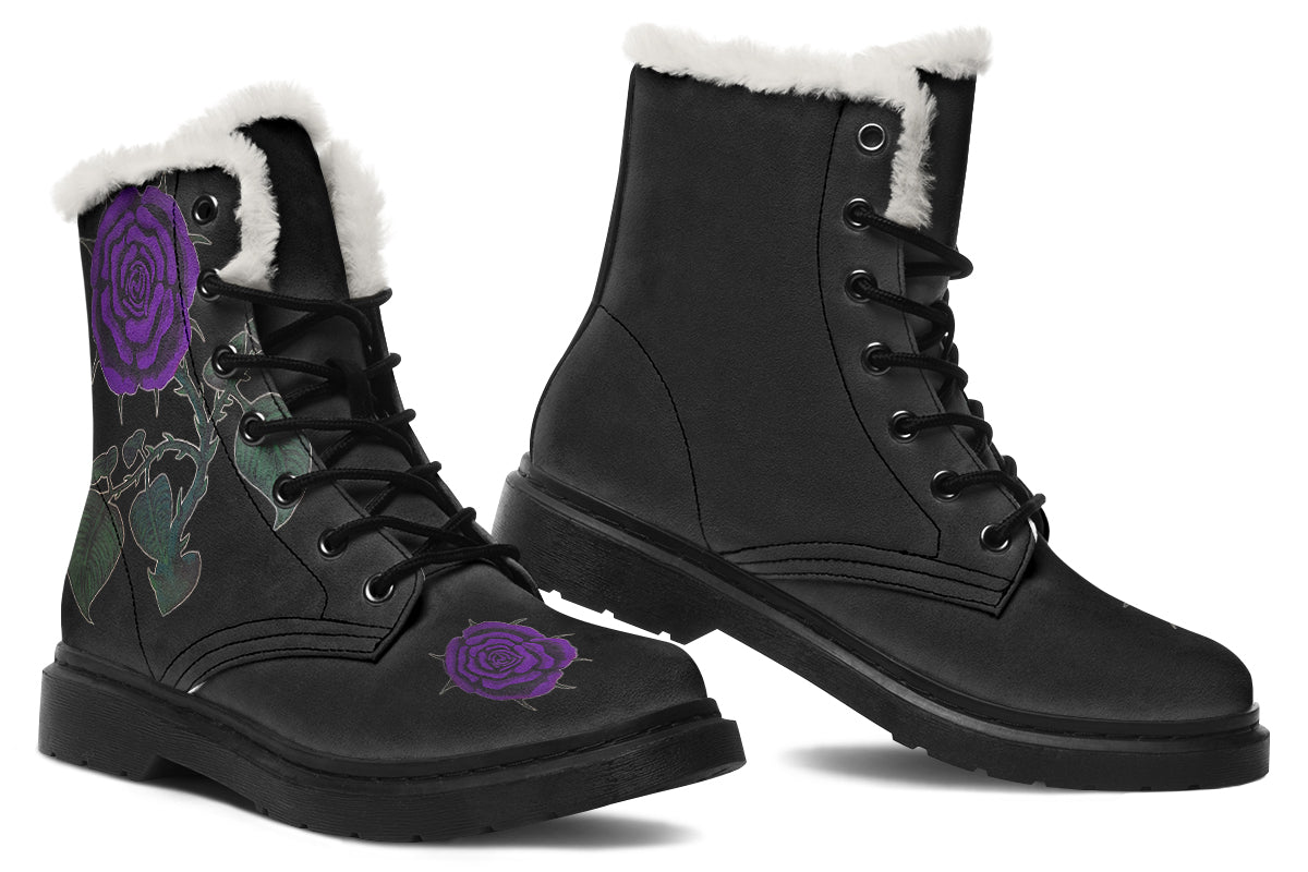 ANTIBrand Rose Painting Purple Fleece Lined Boots