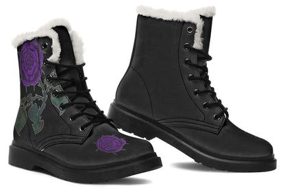 ANTIBrand Rose Painting Purple Fleece Lined Boots