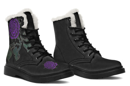 ANTIBrand Rose Painting Purple Fleece Lined Boots
