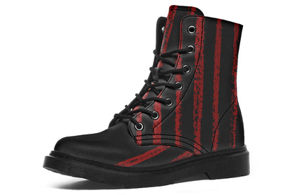 Black and red striped boot on a white background