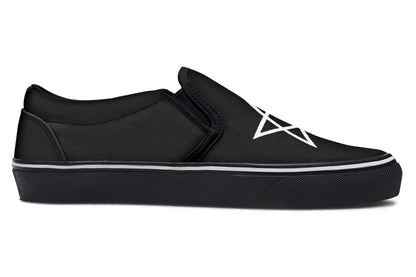 Black slip-ons with white pentagram symbols