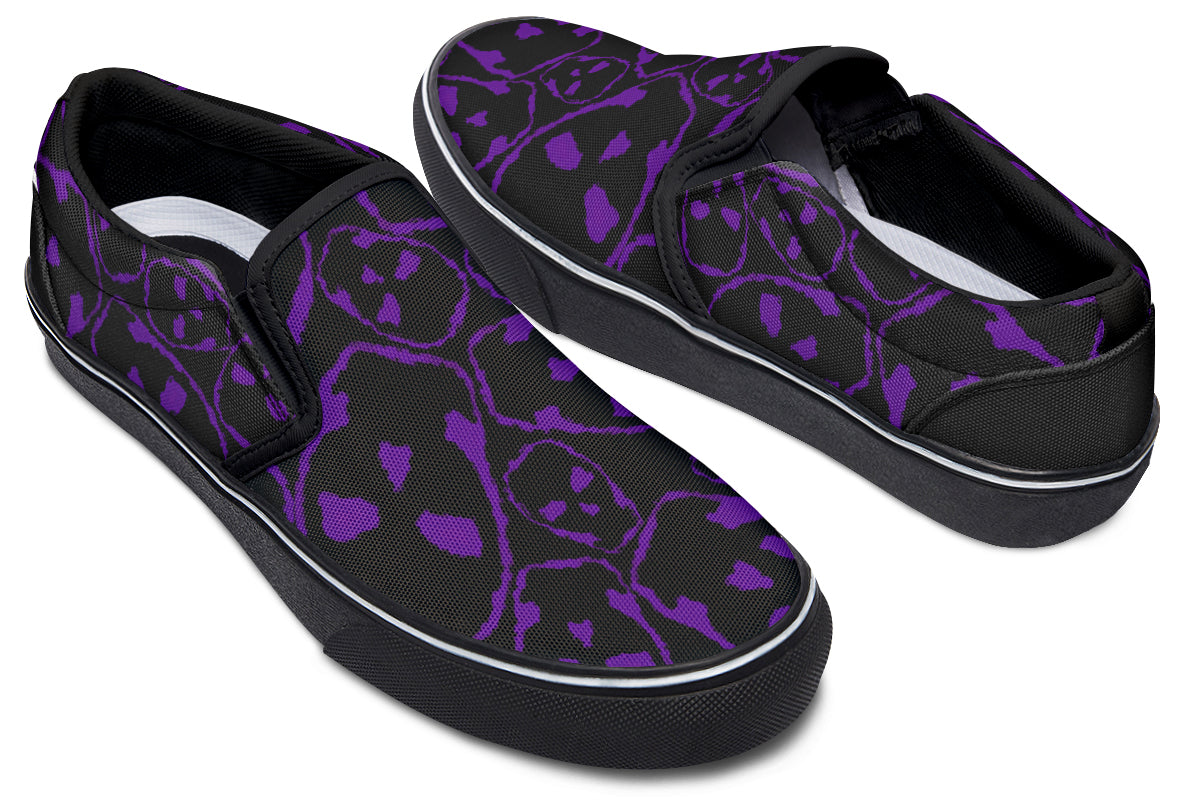 ANTIBrand Gothic Attitude The Tumbling Purple Skulls Slip-On Shoes