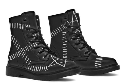 ANTIBrand Stitches for Witches Boots – black vegan leather combat boots with pentagram and stitched design