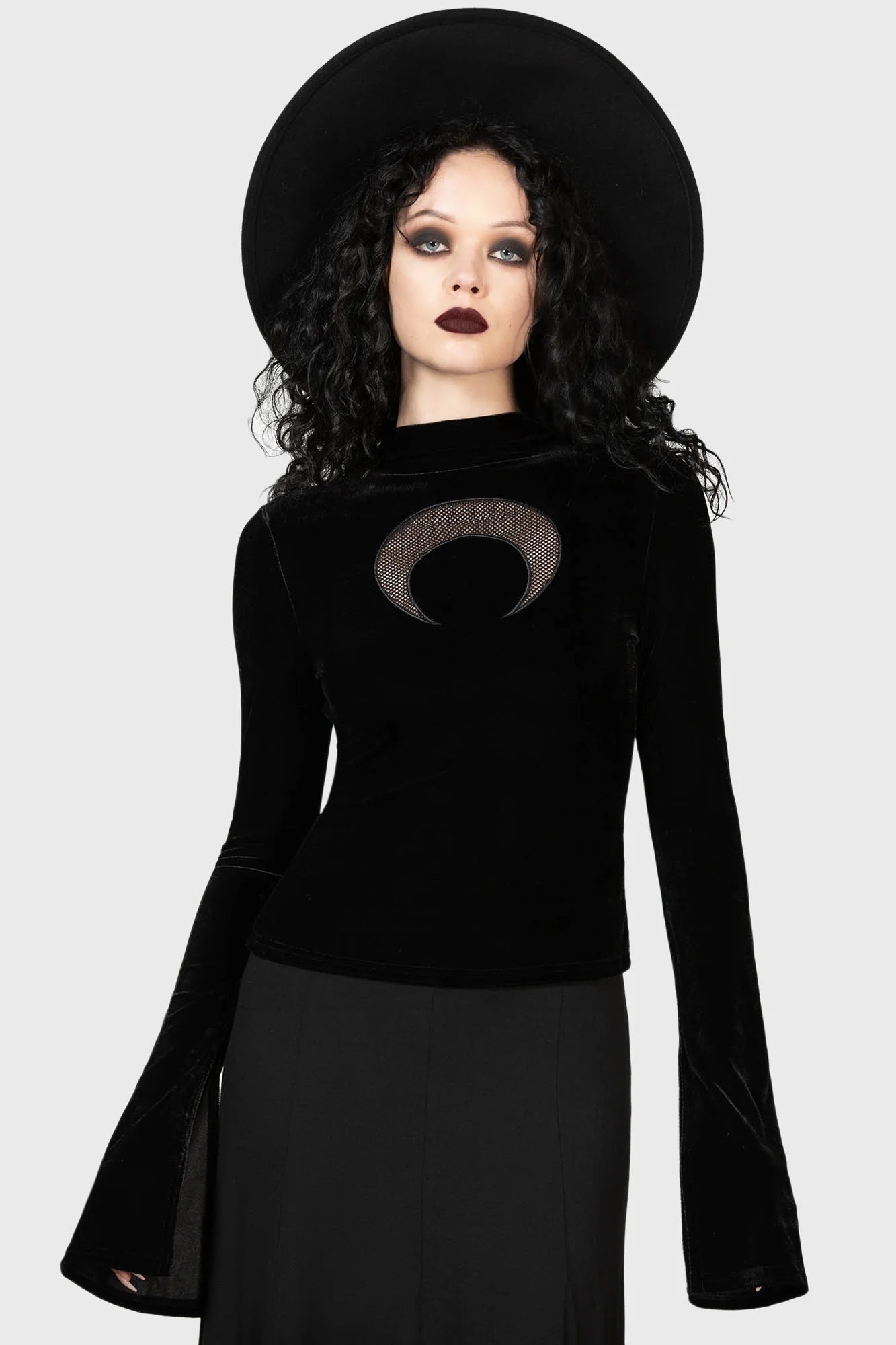 Killstar Gathering Long Sleeve Top with Crescent Moon Cutout - Kate's Clothing