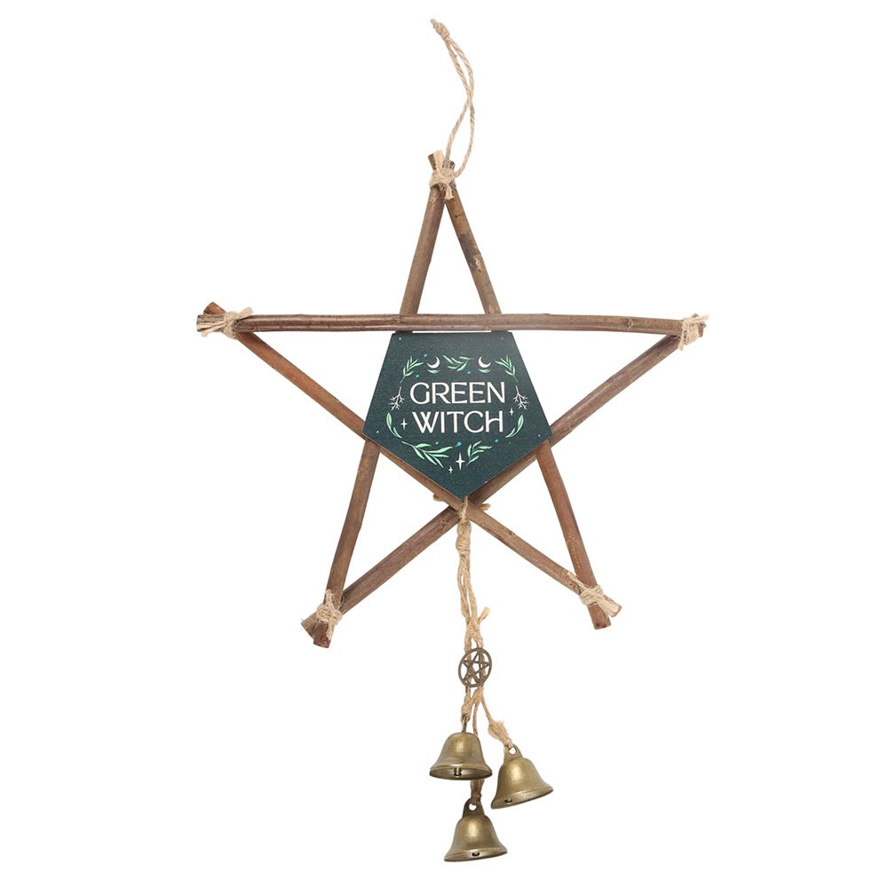 Gothic Gifts Green Witch Willow Pentagram Bell Hanging